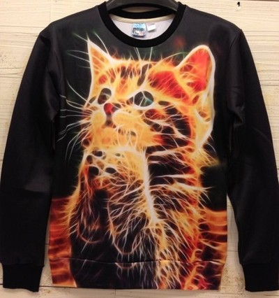 3D Psychedelic Style Cute Praying Cat Printed Sweater Sweatshirt 4 Sizes
