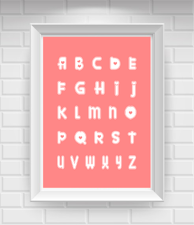 8"x10" Alphabet with Hearts Nursery Poster Print / Wall Art