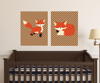 Set of two 8"x10" Fox with Polka Dots Poster Prints / Wall Art