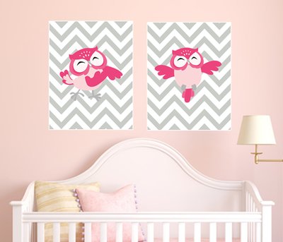 Set of two 8"x10" Chevron Owl Poster Prints / Wall Art