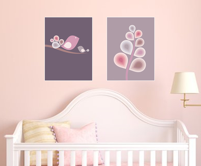 Set of two 11"x14" Birds on Branch in Tree Poster Prints / Wall Art