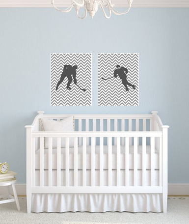 Set of two 11"x14" Chevron Hockey Player Silhouette Poster Prints / Wall Art