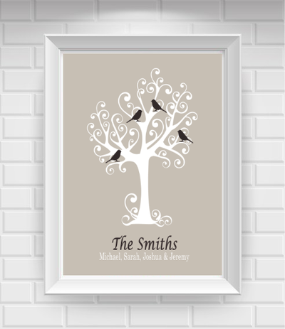 11"x14" Family Tree with Birds Poster Print / Wall Art