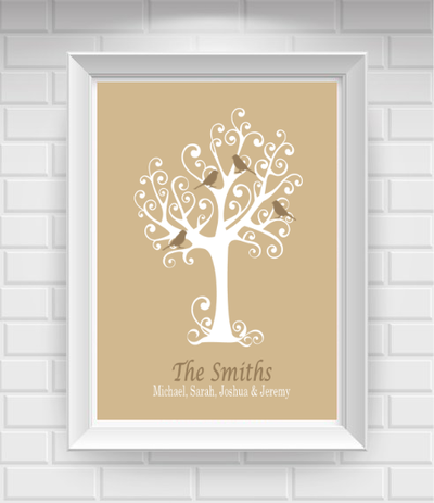 11"x14" Family Tree with Birds Poster Print / Wall Art