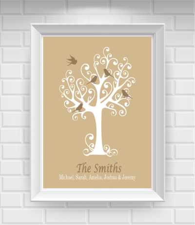 8"x10" Family Tree with Birds Poster Print / Wall Art