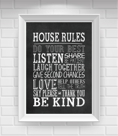 8"x10" Chalkboard-Style Family Rules Poster Print / Wall Art