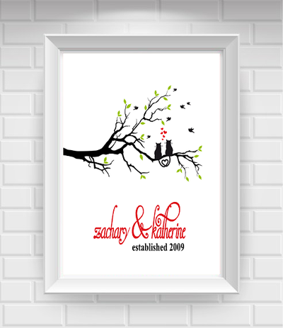 8"x10" Cats in Love on Branch Rules Poster Print / Wall Art