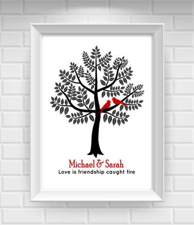 8"x10" Birds in Love in Tree Poster Print / Wall Art