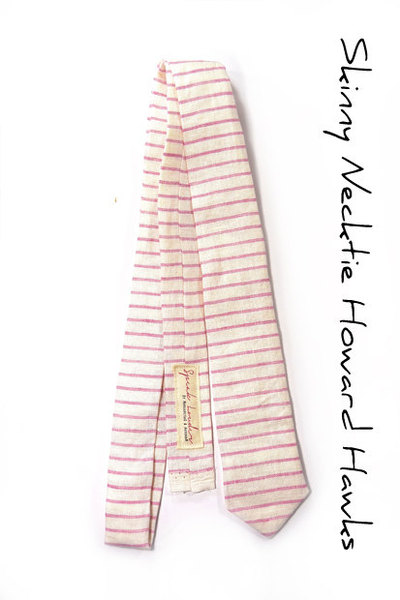 Mens Tie Skinny Necktie - Laid-Back necktie- pink white stripe linen