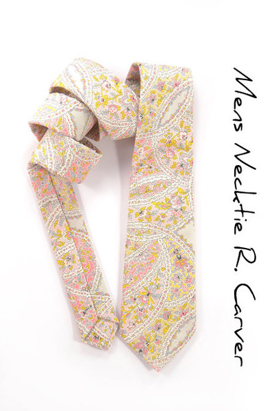 Wedding Mens Necktie - Pink, gold and grey blue paisley tie