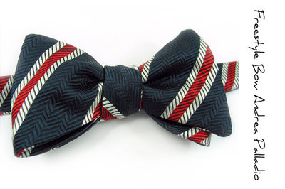self-tie Mens Bow Tie - Navy Blue and Red striped Silk bowtie