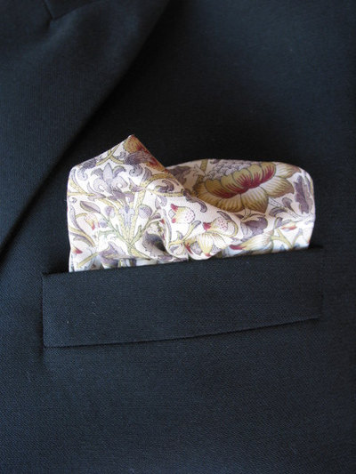 Mens Pocket Square - Grey and yellow flowers