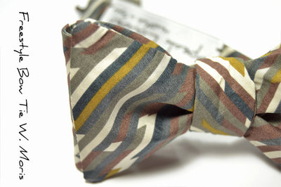 self-tie Wedding Mens Bow Tie - Brown, orange and cream stripe bowtie