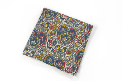 Mens Pocket Square - Teal, yellow and red paisley