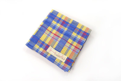 Mens Pocket Square Blue yellow red check