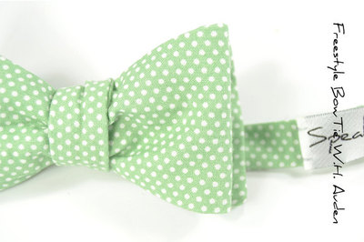 self-tie Wedding Mens Bow Tie - Green seafoam and ivory polka dots Tie