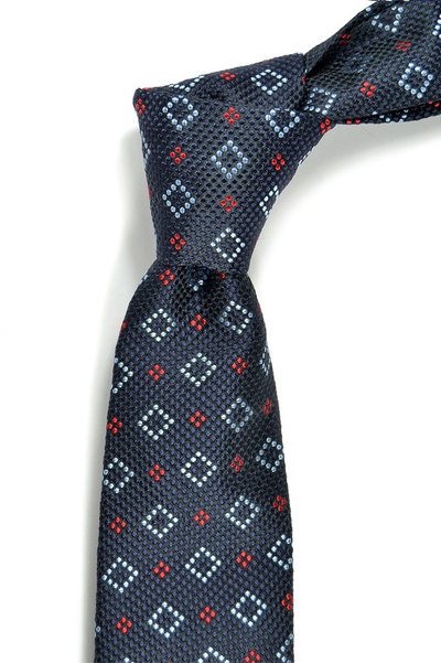 Silk tie in navy blue with red dots - High Quality Woven Silk Necktie- men tie