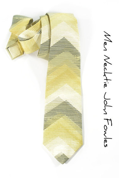 Wedding Mens Necktie -yellow and grey chevron tie