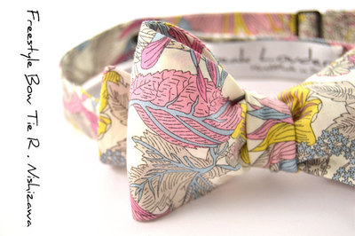 self-tie Wedding Mens Bow - Pink, yellow and grey flowers bowtie