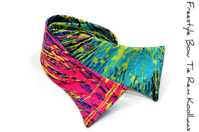 Self tie bow tie in Pink, yellow and blue neon flashes bowtie