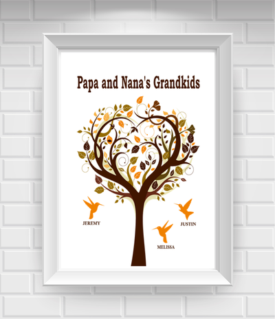 11"x14" Family Tree with Birds for Grandparents Tree Poster Print / Wall Art