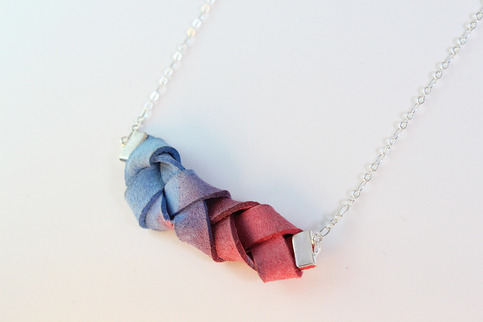 Raspberry and Blue Braided Ombré Necklace