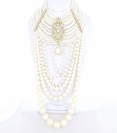 Multi-Strand Pearl Extravaganza Choker Necklace Set