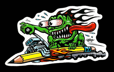 Jimbo Phillips PENCIL GREMLIN full color shaped vinyl sticker
