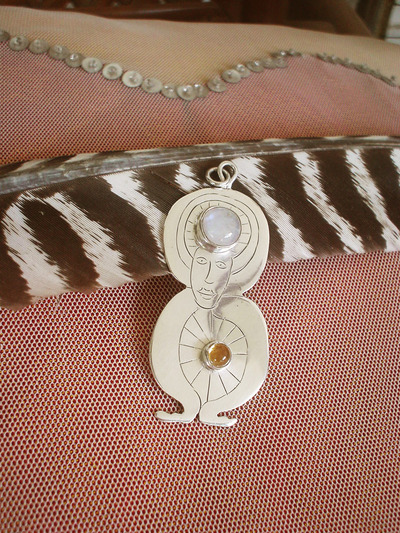 Life Cycle Dude Silver Pendant, Citrine and Moonstone, Matches the Abundance Necklace