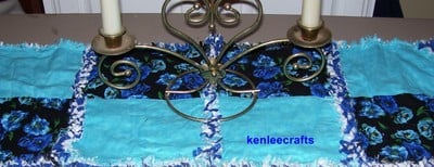 Blue floral rag quilt table runner