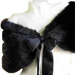 BLACK FAUX Mink FUR Bridal Wrap Shawl Capelet