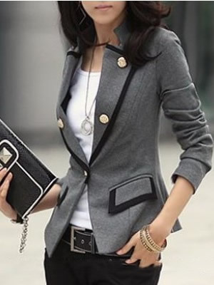 Grey blends women fashion lapel long sleeve button slim coat s/m/l/xl nc318-1-6509-60g