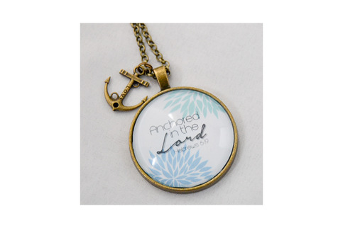 "Anchored in the Lord" Scripture Pendant Necklace (Blue)