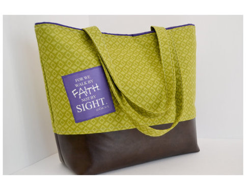 Scripture Tote Bag with Faux Leather Bottom