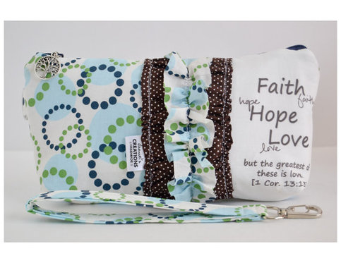 Large Zippered Wristlet/Clutch Accented with Ruffles and Scripture