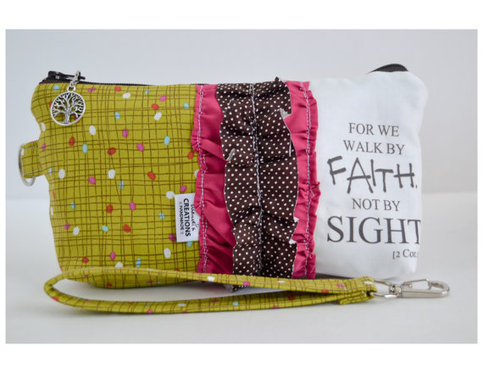Large Zippered Wristlet/Clutch Accented with Ruffles and Scripture