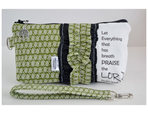 Large Zippered Wristlet/Clutch Accented with Ruffles and Scripture