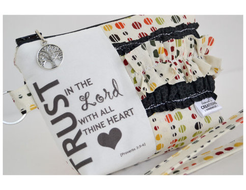 Small Zippered Wristlet/Clutch Accented with Ruffles and Scripture