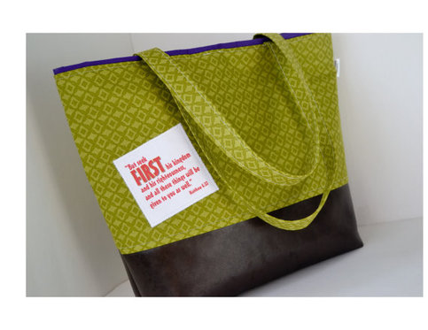 I AM SECOND - Cotton Tote Bag with Faux Leather Bottom Accented with Scripture