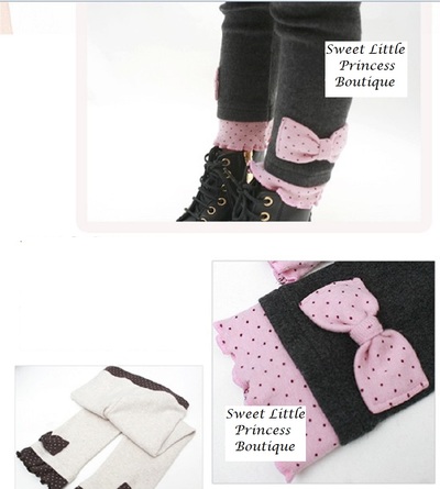 Spring and autumn female child legging bow all-match children's fleece pants dot ruffle hem children's clothing