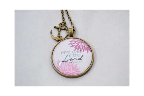 "Anchored in the Lord" Scripture Pendant Necklace (Pink)