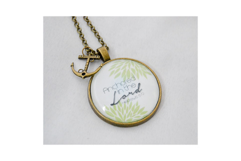 "Anchored in the Lord" Scripture Pendant Necklace (Green)