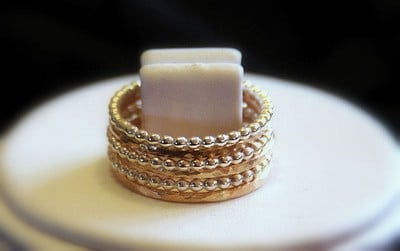 Hammered 6 Band 14k Gold fill & Beaded Sterling Silver Stacking / Stackable / Stack Rings