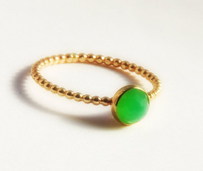 Rose Cut Chrysoprase Gemstone Ring, Stacking ring