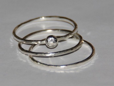 Handmade hammered pebble sterling silver stacking / stackable rings - size 4,5, 6,7,8,9,10,11, half and quarter sizes