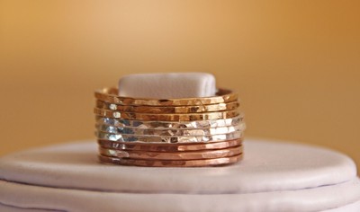 Set of 3 MIXED METALS, slim gold filled and sterling silver stackable rings