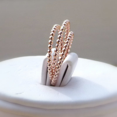 3 x 14k ROSE gold filled dotted/ full beaded unique stackable rings