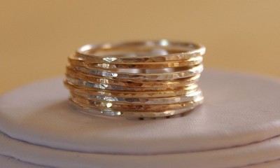 Set of 9 14K gold filled and sterling silver skinny stack / stackable / stacking rings, mix and match gold & silver jewelry