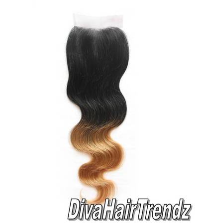 14" black to honey blonde body wave ombre top hair closure