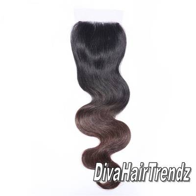 14" black to brown, color#4, body wave ombre top hair closure